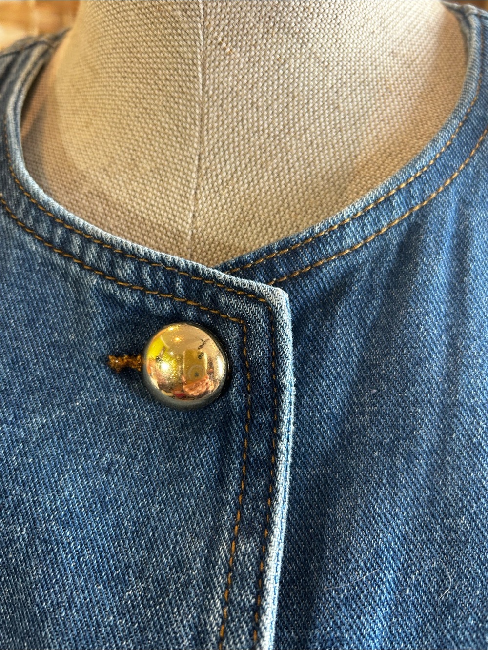 Sincerly Jules Denim Sleeveless Vest with Gold Buttons - Blue - Picture 5 of 6